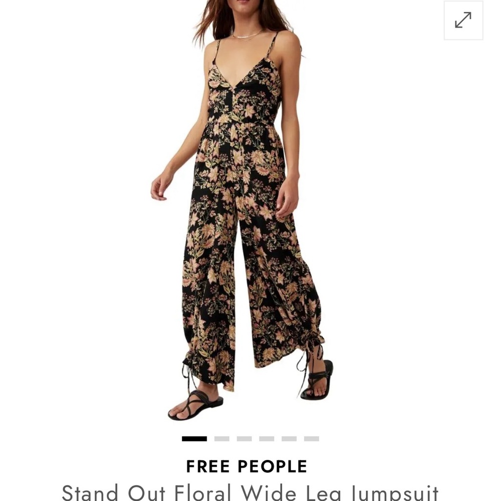 Free People Stand Out Black and Beige Floral Jumpsuit Size S